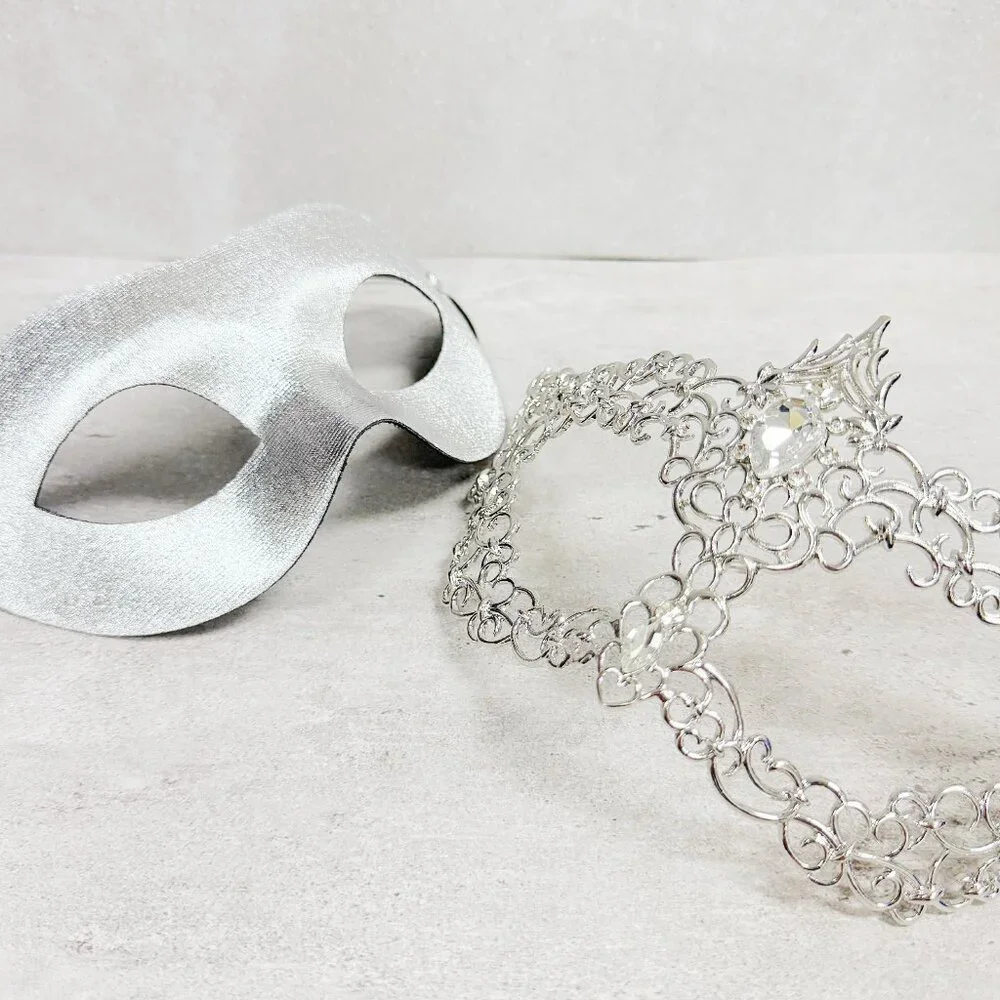 2 in 1 silver mask, Masquerade party wedding, silver masquerade mask, Party mask